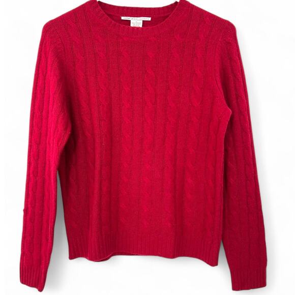 EVELYN GRACE M Knit Sweater Pure 100% Cashmere Cable Knit Red Crewneck Women - Picture 1 of 4